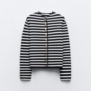 Zara Black and White Striped Cardigan